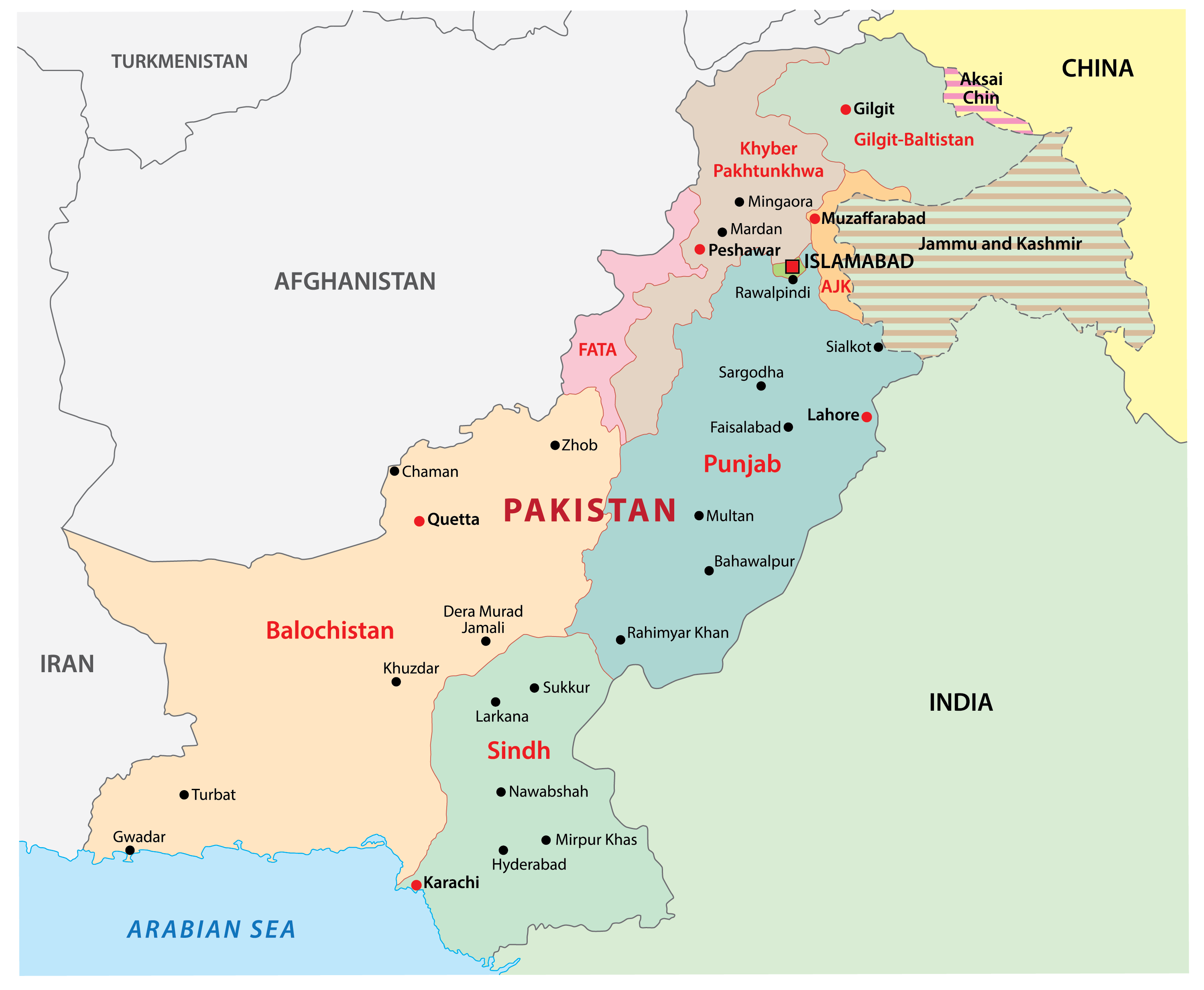 Bản đồ hành chính đất nước Pakistan Pakistan Map phóng to năm 2023