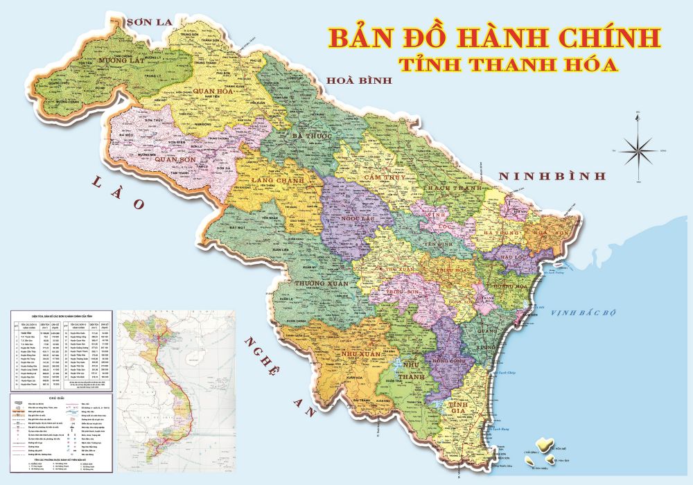 Bản đồ hành chính tỉnh Thanh Hoá khổ lớn 2023