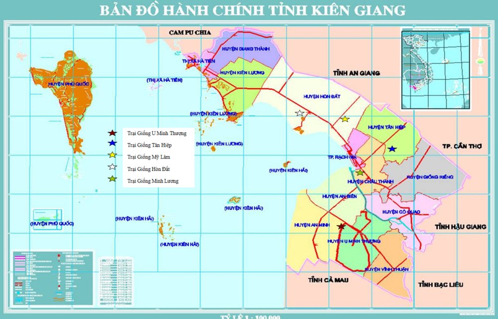 Bản đồ hành chính tỉnh Kiên Giang khổ lớn năm 2024