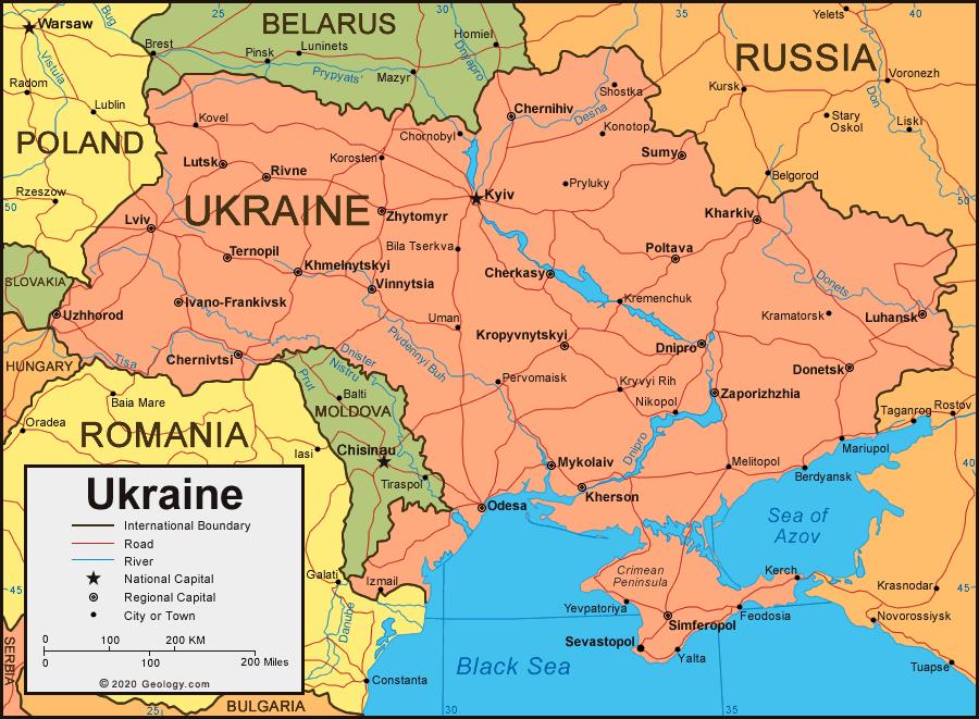 Bản đồ hành chính đất nước Ukraina (Ukraina Map) phóng to năm 2024