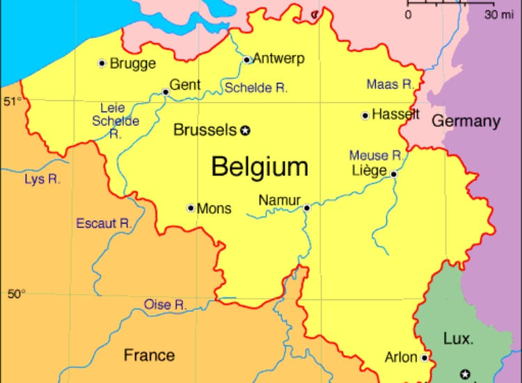 Bản đồ nước Bỉ (Belgium) khổ lớn phóng to năm 2023