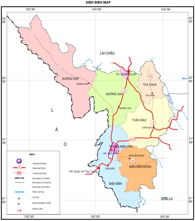 Bản đồ hành chính tỉnh Điện Biên khổ lớn năm 2023