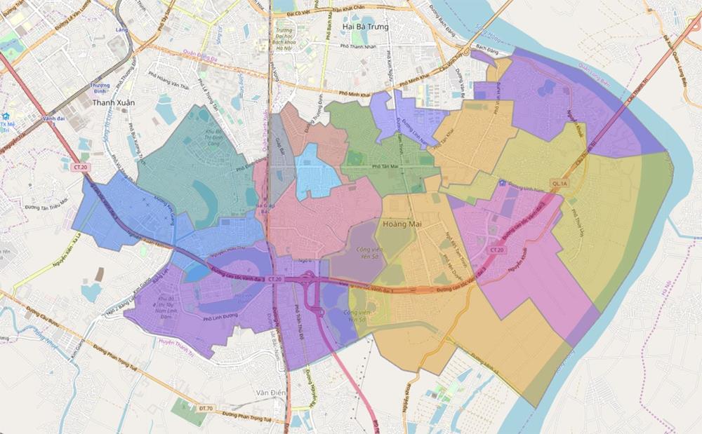 Bản đồ Hành chính Quận Hoàng Mai khổ lớn năm 2023