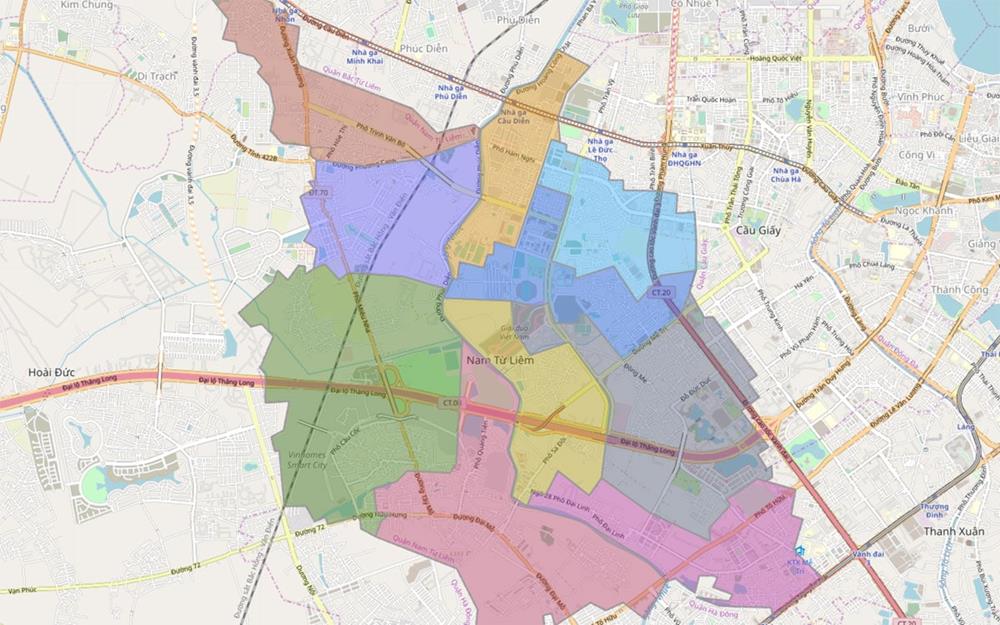 Bản đồ Hành chính Quận Nam Từ Liêm khổ lớn năm 2023