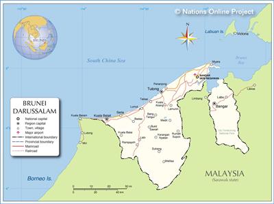 Bản đồ đất nước Brunei (Brunei Map) khổ lớn, phóng to 2024