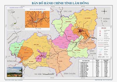 Bản đồ hành chính tỉnh Lâm Đồng khổ lớn, phóng to 2024