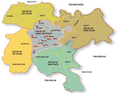 Khoảng cách giữa các quận tại Thành phố Hồ Chí Minh nam 2023