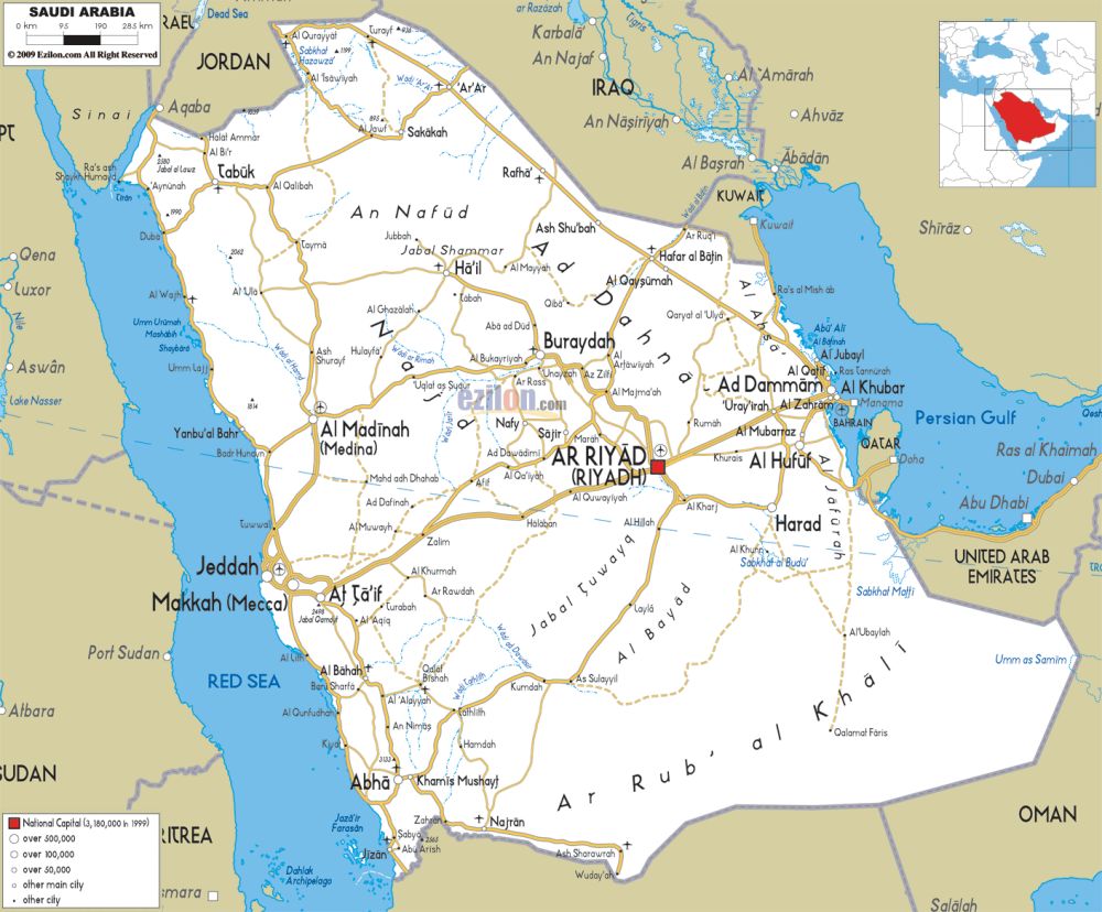 Bản đồ hành chính đất nước Ả Rập Xê Út Arabie Saoudite Map phóng to năm