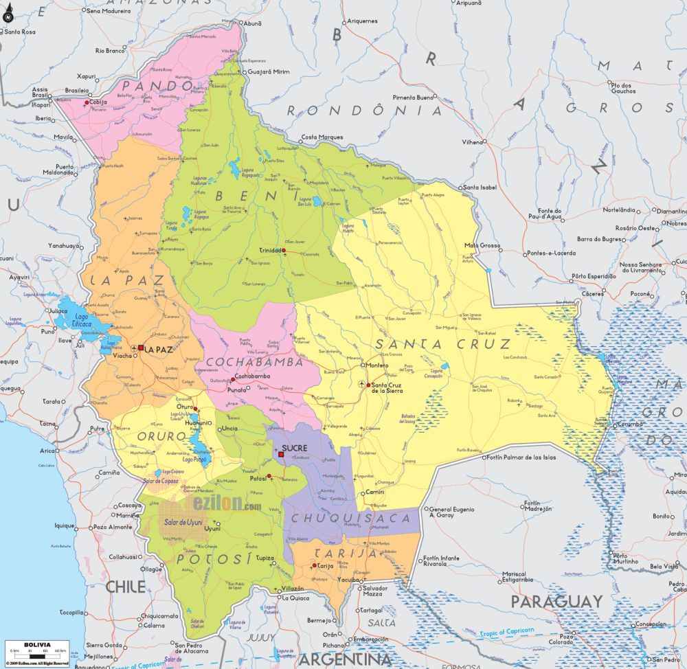 Bản đồ đất nước Bolivia (Bolivia Map) Khổ lớn, Phóng to 2024