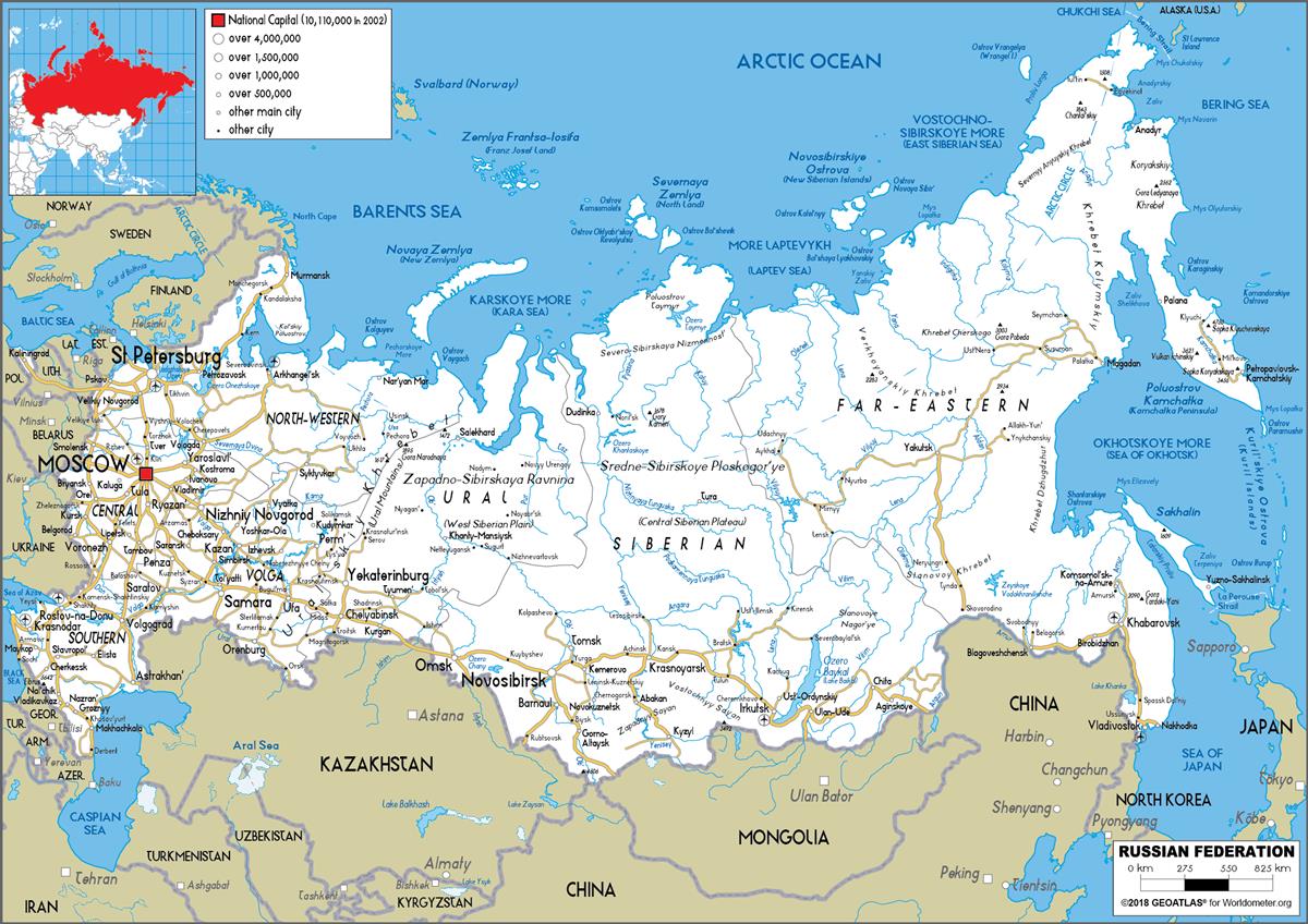 Bản đồ đất nước Nga (Russia Map) khổ lớn phóng to năm 2024