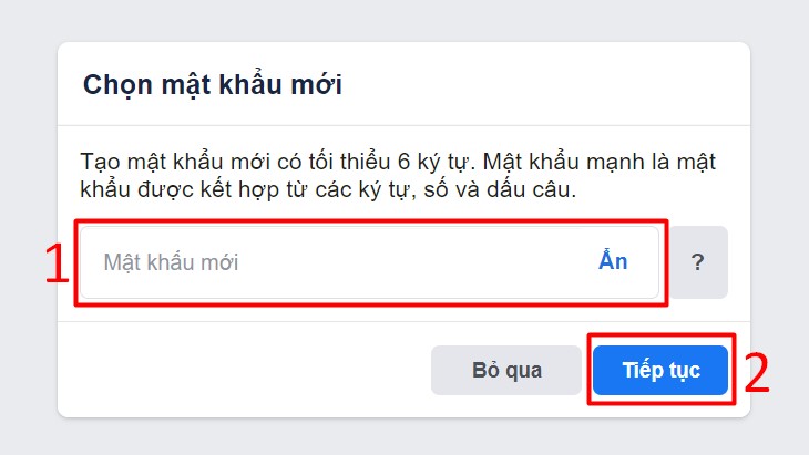 Đặt lại mật khẩu mới, sau đó tiến hành đăng nhập lại tài khoản Facebook