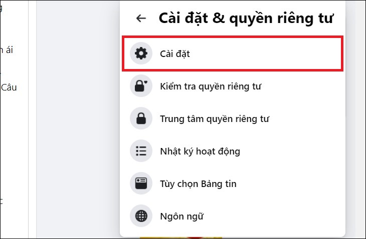 Chọn mục Cài đặt