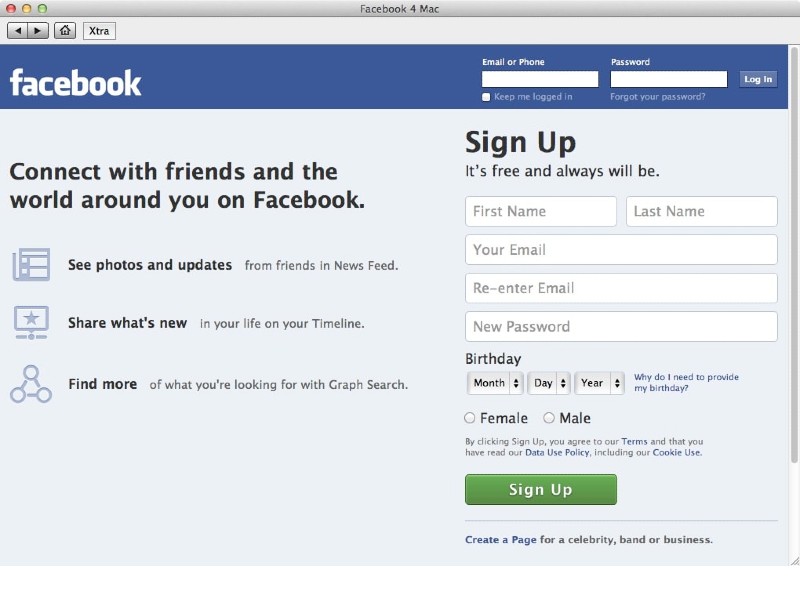 Giao diện facebook cho Macbook