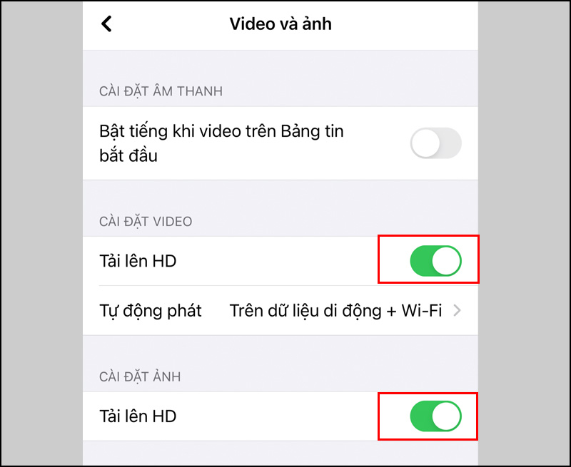 Trượt để chọn tải lên HD