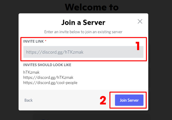 Bạn nhập link máy chủ muốn tham gia và chọn Join Server