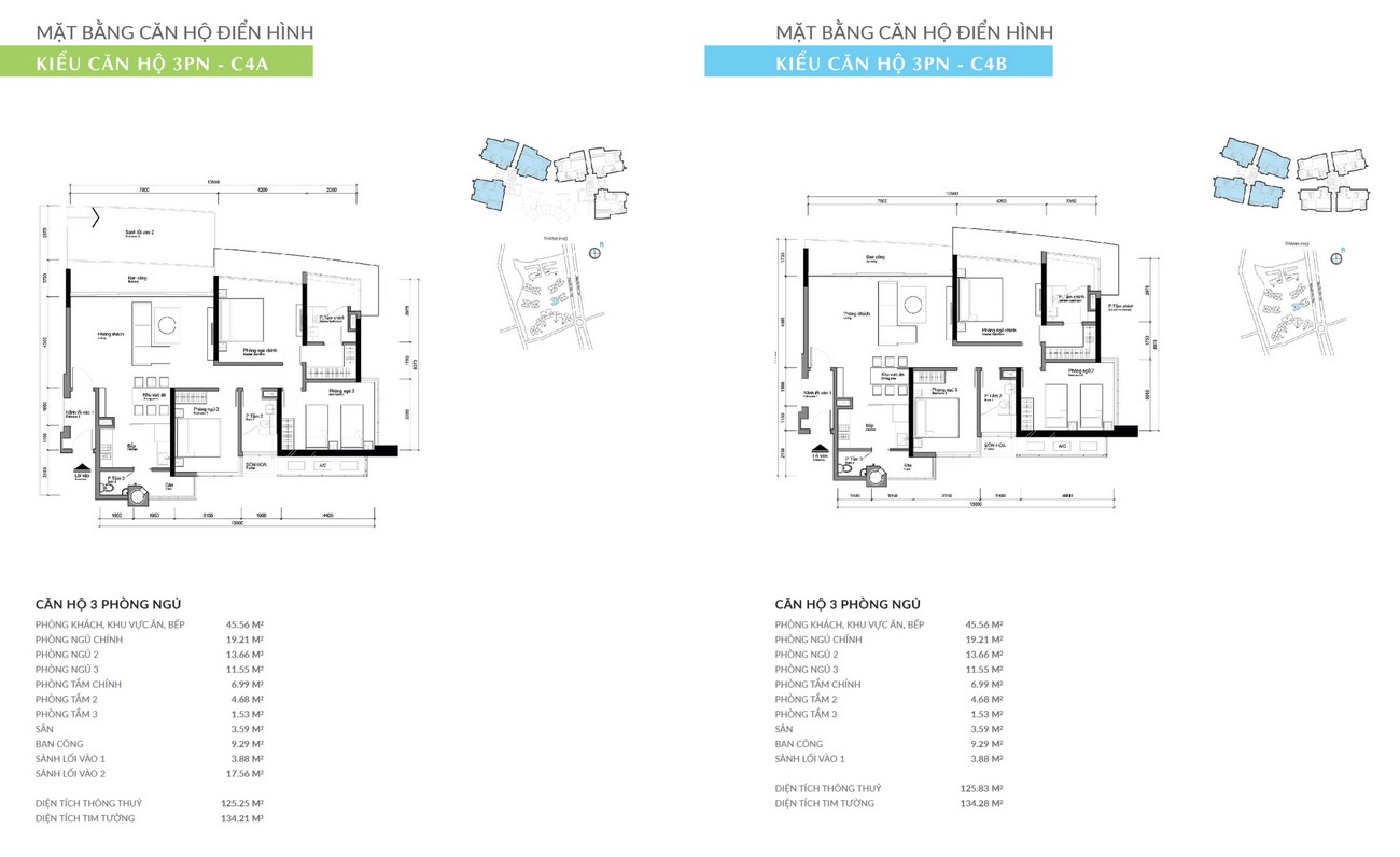 Thiết kế căn hộ điển hình 3 PN dự án Grand Sentosa Nhà Bè