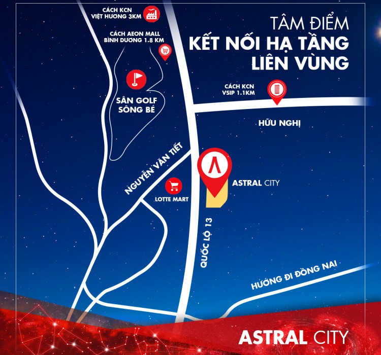 Vị trí khu căn hộ cao cấp Astral City nằm ngay trung tâm thành phố Thuận An