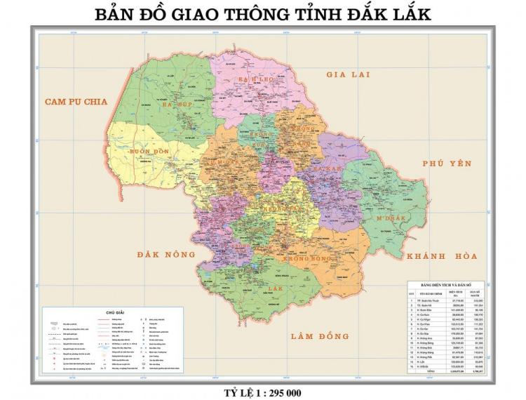Bảng thống kê Bản đồ tỉnh DakLak 2024 Mới nhất và cập nhật khẩu động