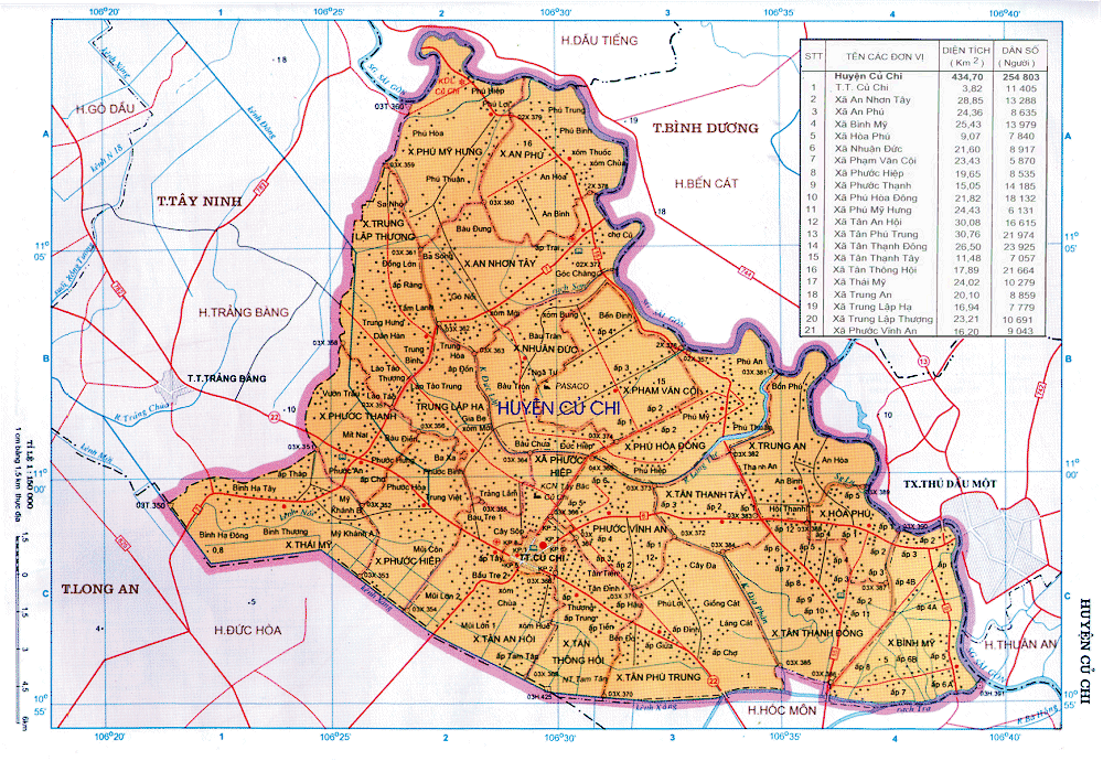 Bản đồ hành chính huyện Củ Chi TPHCM năm 2024 mới nhất đã được cập nhật với thông tin chi tiết về địa chỉ, số điện thoại và tên các đơn vị hành chính. Đây là công cụ hữu ích cho những người mới đến vùng đất này để tìm hiểu và hoàn thành các thủ tục hành chính.