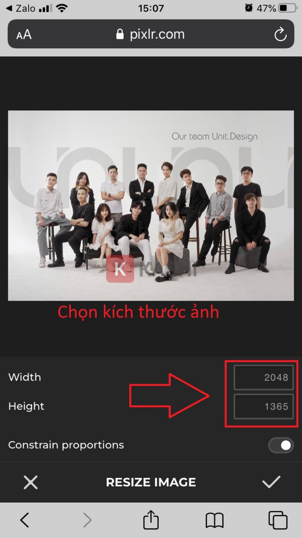 Điền vào ô "Width - Chiều rộng" và "Height - Chiều cao"