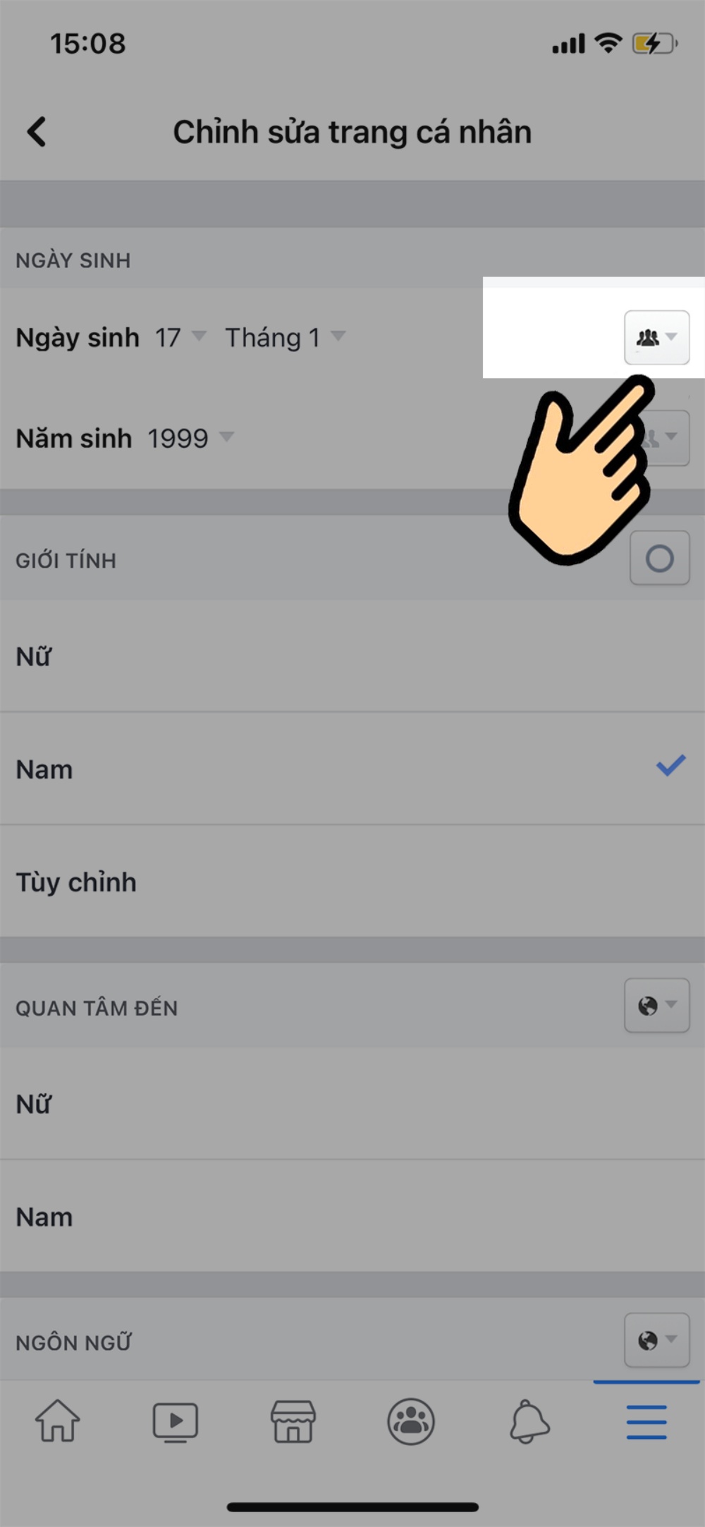 Bấm vào biểu tượng icon 3 người màu đen