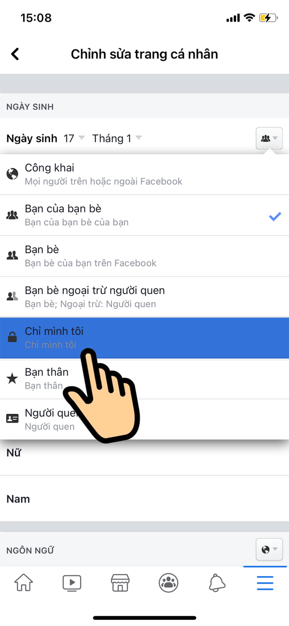 Click chuột chọn Chỉ mình tôi
