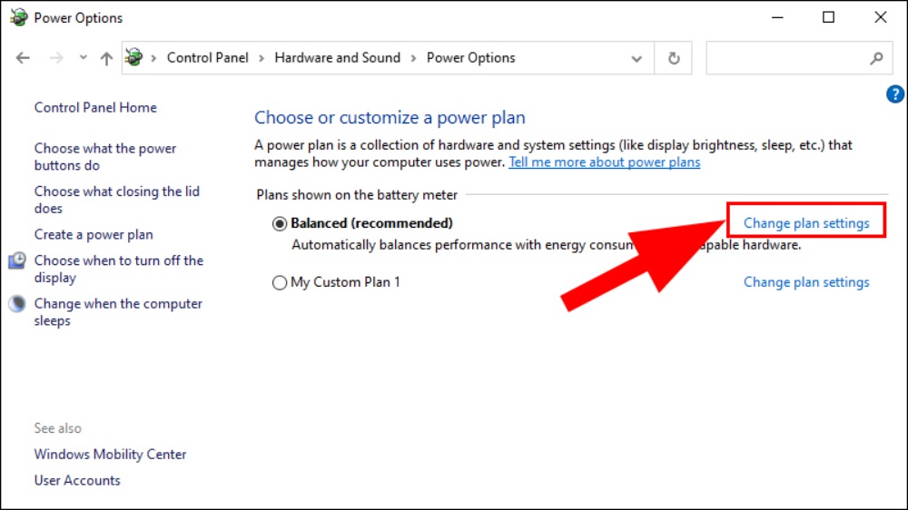 Click chọn Change plan settings