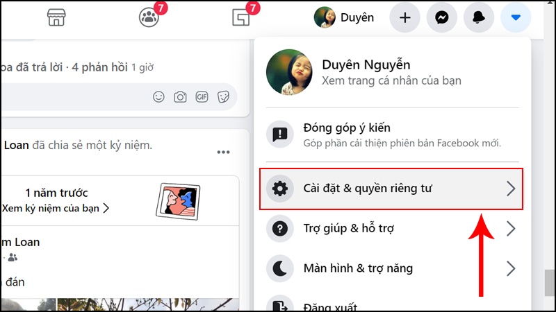 Chọn mục Cài đặt và quyền riêng tư