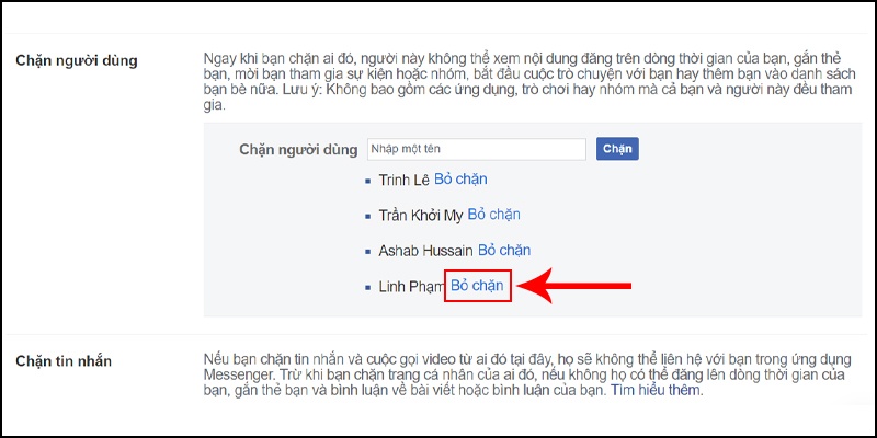 Chọn Bỏ chặn