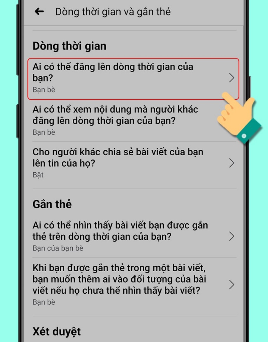 Ấn vào Ai có thể đăng lên dòng thời gian của bạn?.