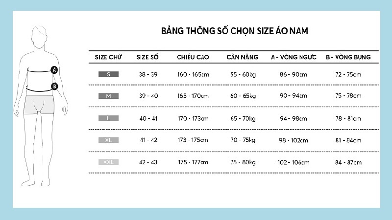 Bảng size áo nam thương hiệu Owen