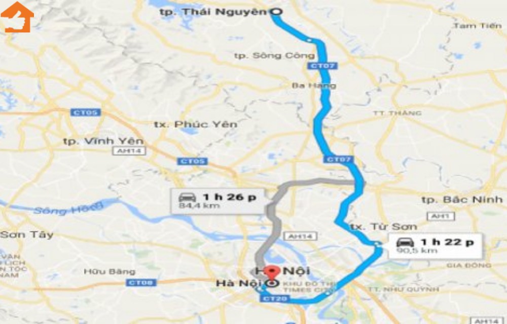 Bản đồ dự án đường cao tốc Hà Nội Thái Nguyên