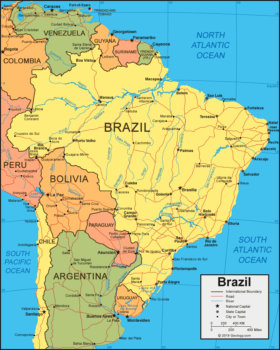 Bản đồ hành chính đất nước Brazil (Brazil Map) phóng to năm 2023 - TH ...